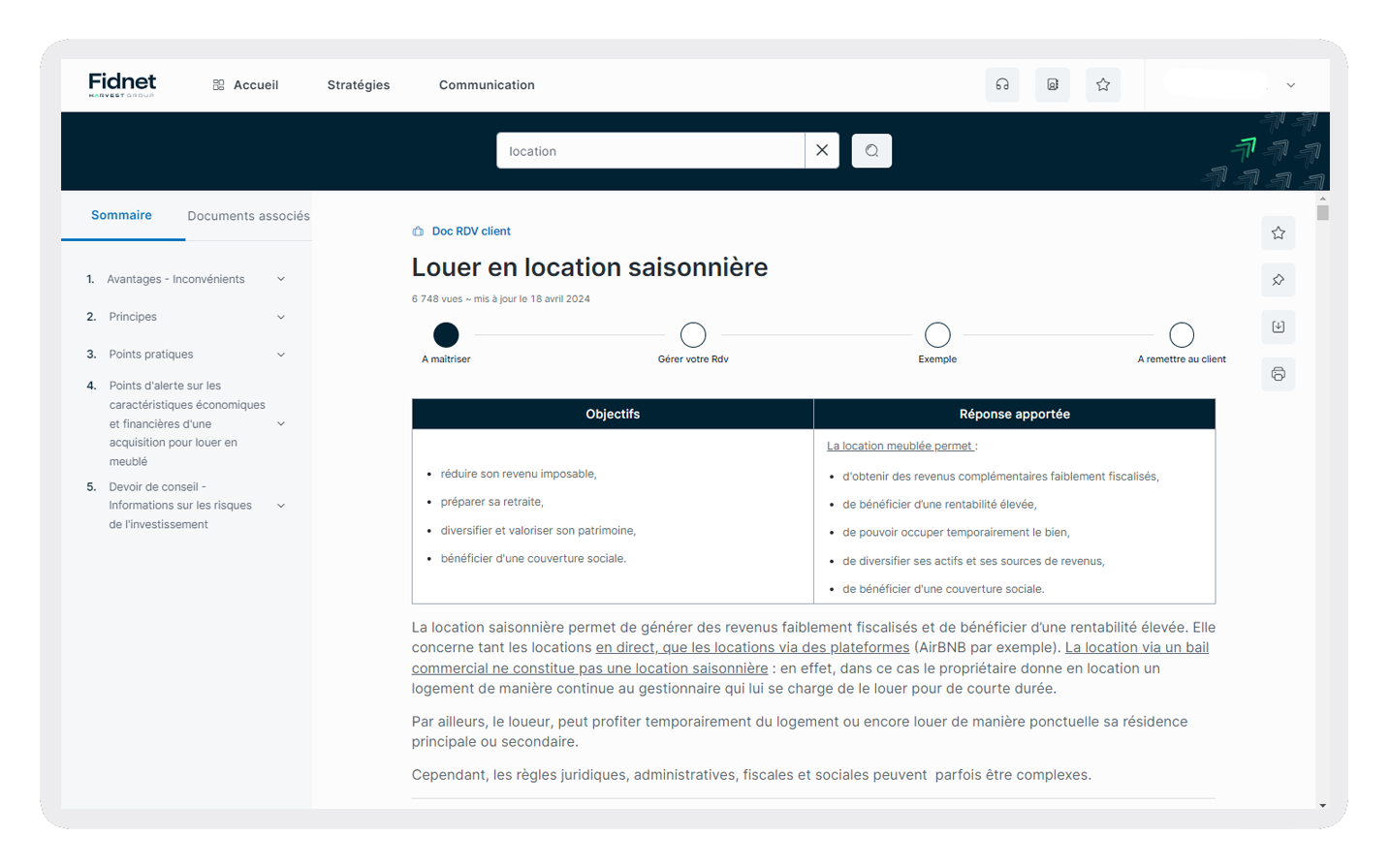 Capture d'écran de la solution Fidnet