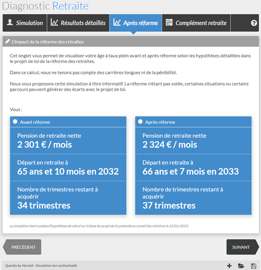 Réforme des retraites - application dans Big - écran diagnostic retraite