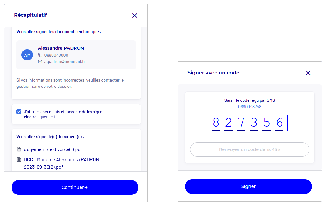 Description des différentes étapes lors de la signature électronique d'un document